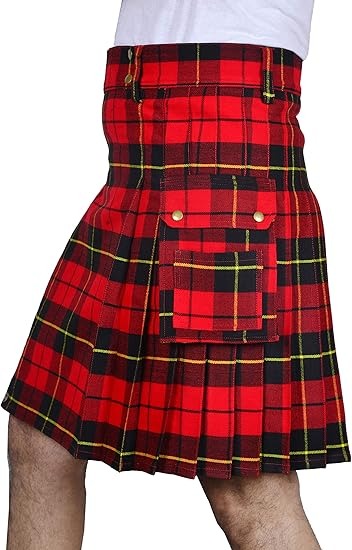 Wallace clan tartan red and black on utility kilt